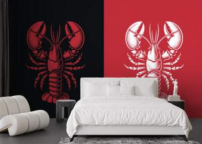 Lobster. Vintage engraving illustration. Icon, logo, emblem. Isolated object. Black, red and white. Outline vector illustration Wall mural