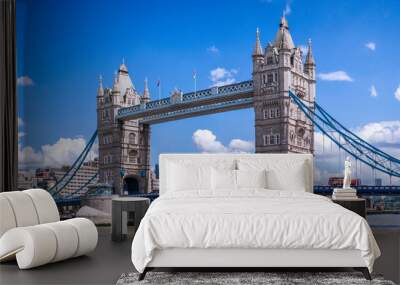 Iconic Tower Bridge connecting London with Southwark on the Thames River UK beautiful English symbols Sunny day wallpaper travel Wall mural