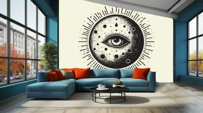 Moon planet with an eye. All-seeing eye. Isoteric vector illustration. vintage black engraving, emblem, logo Wall mural