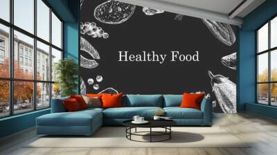 Healthy Food. Hand-drawn illustration of Food. Ink. Vector Wall mural