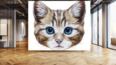 Portrait of Cat. Hand-drawn illustration, digitally colored. Wall mural