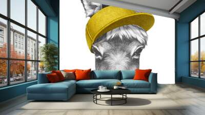 Portrait of Donkey with a cap. Hand-drawn illustration.  Wall mural