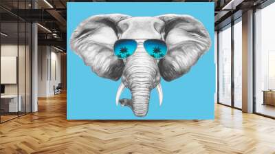 Portrait of Elephant with sunglasses. Hand-drawn illustration. Vector isolated elements.	 Wall mural