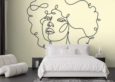 One line girl or woman portrait and face design. Hand drawn minimalism style vector illustration Wall mural