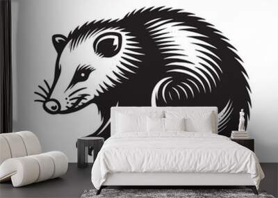 Opossum. Simple black flat logo, icon, emblem Wall mural