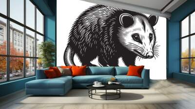 Opossum.  Vintage retro engraving illustration. Black icon, logo, label. isolated element. png	 Wall mural