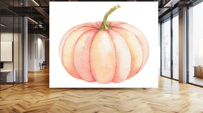 Watercolor fall pumpkin on white backdrop. Autumn harvest hand-painted illustration. Farm healthy food. Party decoration. Plant floral design Wall mural