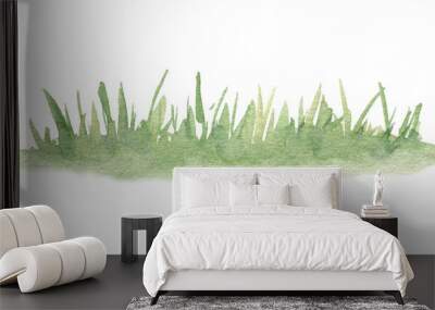 Watercolor green grass illustration. Hand-painted nature print for kids design, postcards, poster, sublimation, icon, background Wall mural