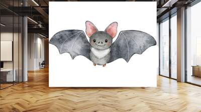 Watercolor halloween cute bat illustration isolated on white background. Animal baby print. Funny cartoon character for fall spooky holiday decoration, invitation, card Wall mural