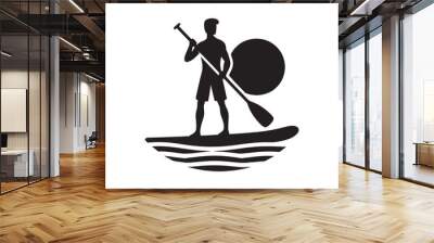 Sap board. Man with a paddle on a SUP board. Icon, logo, sign. Vector illustration Wall mural