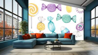 set of candies.watercolor lollipop,bonbon and candy isolated Wall mural