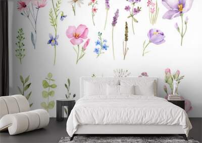 set of wildflowers and herbs.Floral elements isolated Wall mural