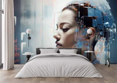 Beautiful woman in virtual space Wall mural