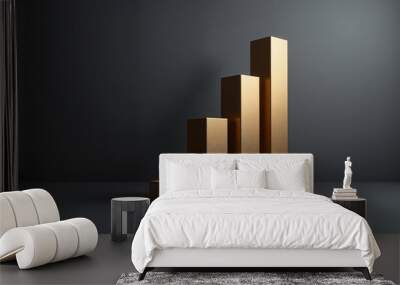 Sleek gold bar graph illustrating growth trend against a dark gray background Wall mural