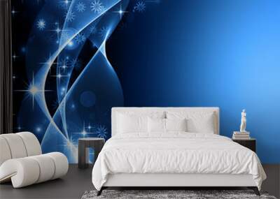 snowflakes and stars descending on background Wall mural