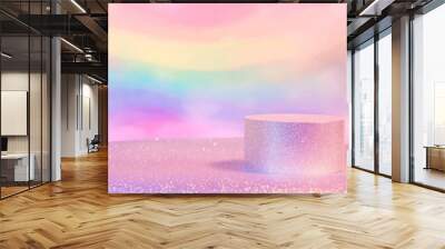 Sparkly pink podium with pastel background Wall mural