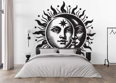 Sun and moon. Isoteric vector illustration. vintage engraving, emblem, logo Wall mural