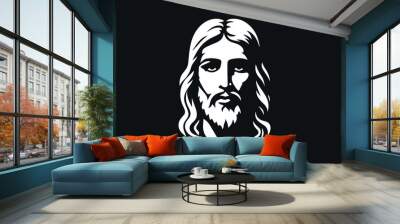 The white silhouette of Jesus' face on a black background. simple vector illustration Wall mural