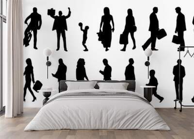 Vector illustration, Outline silhouettes of people, Contour drawing, people silhouette, architecture sketch people , Silhouette of sitting people, Architectural set Wall mural