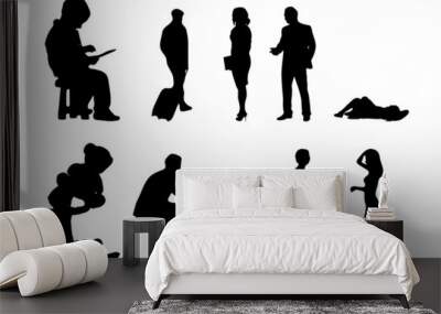 Vector illustration, Outline silhouettes of people, Contour drawing, people silhouette, Icon Set Isolated , Silhouette of sitting people, Architectural set	
 Wall mural