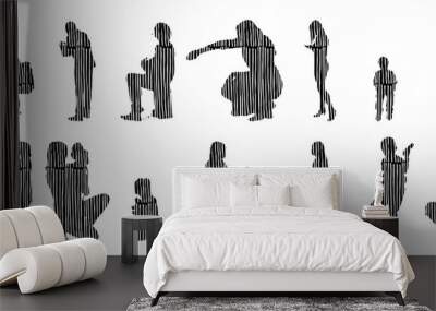 Vector silhouettes, Outline silhouettes of people, Contour drawing, people silhouette, Icon Set Isolated, Silhouette of sitting people, Architectural set	
 Wall mural