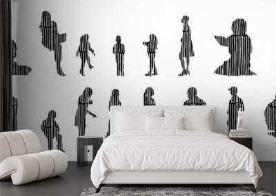 Vector silhouettes, Outline silhouettes of people, Contour drawing, people silhouette, Icon Set Isolated, Silhouette of sitting people, Architectural set	
 Wall mural