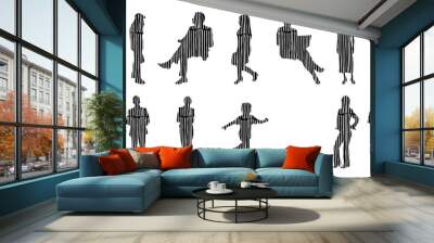 Vector silhouettes, Outline silhouettes of people, Contour drawing, people silhouette, Icon Set Isolated, Silhouette of sitting people, Architectural set	
 Wall mural