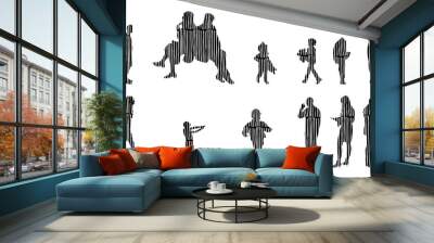 Vector silhouettes, Outline silhouettes of people, Contour drawing, people silhouette, Icon Set Isolated, Silhouette of sitting people, Architectural set	
 Wall mural