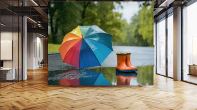 Vibrant rain accessories inspired by water, sky, trees, and natural landscapes. Wall mural