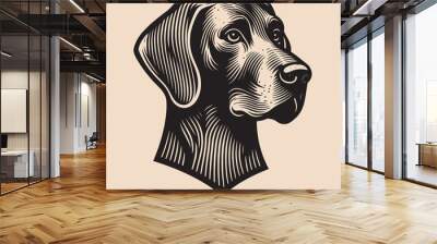 Weimaraner, Weimaraner Vorstehhund, Weim, Grey Ghost. Beautiful engraving monochrome vector illustration. Icon, logo, isolated object Wall mural