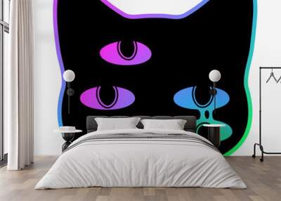 black cat head with magic colorful eyes Wall mural