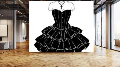 Black gothic dress with puffy ruffles Wall mural