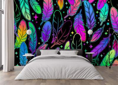 bright multicolored seamless bird feather illustration Wall mural