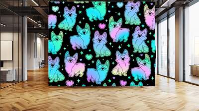 Cute holographic corgi dogs seamless Wall mural