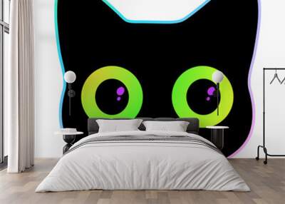 head of a black cat with cute colorful eyes Wall mural