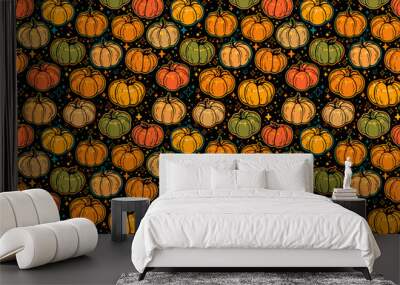 seamless illustration of ripe orange pumpkins Wall mural