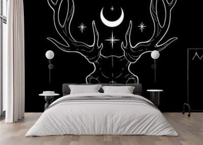 Skull of a ghostly mystical deer on a black background Wall mural