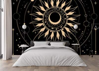 space esoteric composition of the sun, moon and stars Wall mural