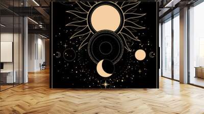 space esoteric composition of the sun, moon and stars Wall mural