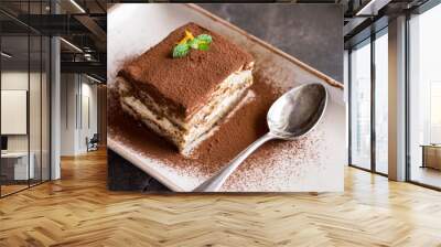 Tiramisu Cake Homemade Dessert with Mascarpone Cheese and Espresso Coffee Wall mural