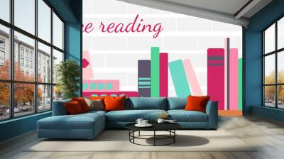 illustration of bookshelves with retro style books Wall mural