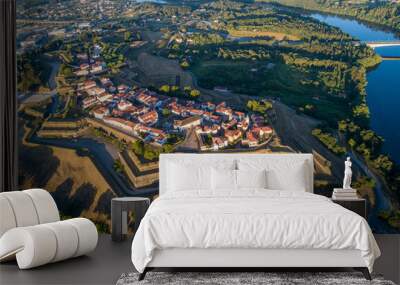 aerial drone view at sunrise of the fortified city of Valença do Minho, Portugal Wall mural