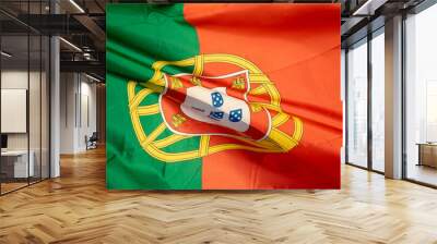 close-up view of the national flag of Portugal fluttering in the wind Wall mural