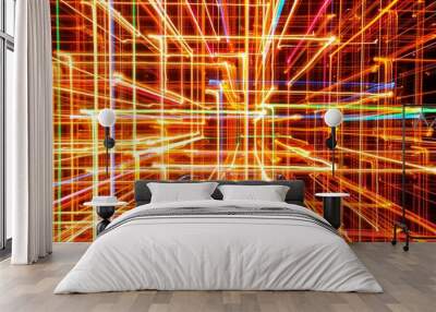 3D Abstract Bright Multicolored Glowing Lines as Background Wall mural