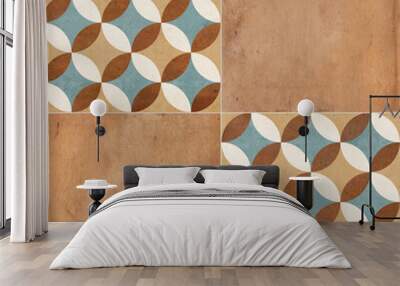 cotto geometri pattern and cement texture, floor tile design Wall mural