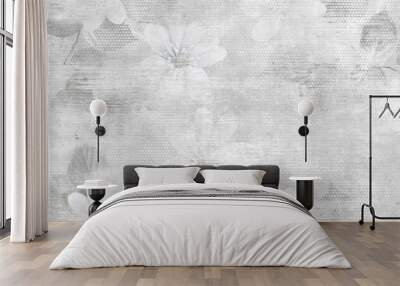 white ancient flowers pattern with cement texture background Wall mural