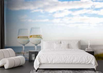 2 Glasses of wine at the beach Wall mural