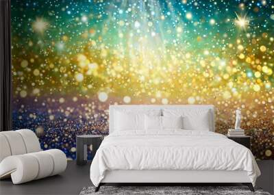 A vibrant background with a cascade of glittering bokeh effects resembling a starry galaxy. The image captures a festive atmosphere with a spectrum of rainbow colors. Wall mural