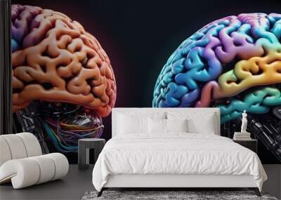 two colorful brains are sitting next to each other on a black background . High quality Wall mural