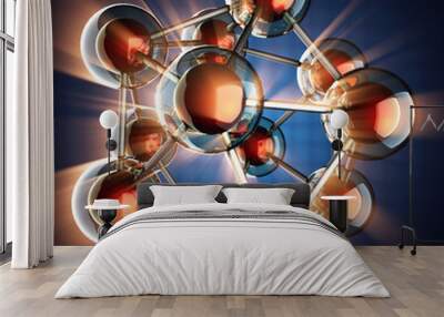 Atom model on blue background Wall mural